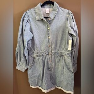No Boundaries Juniors Denim Shorts Button Down Romper